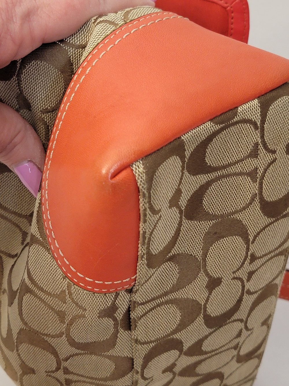 Coach Signature Canvas Crossbody in Tan and Orange Trim - Picture 9 of 15